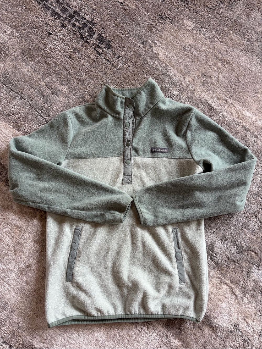 Columbia Fleece Snap Pullover Women’s Small Sage Green Colorblock Jacket